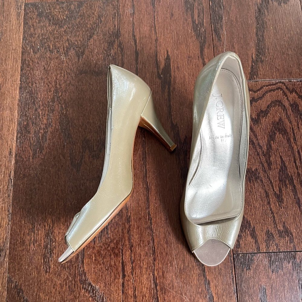 J crew silver peep toe heels